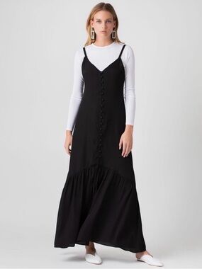 Black Button-Front Maxi Slip Dress